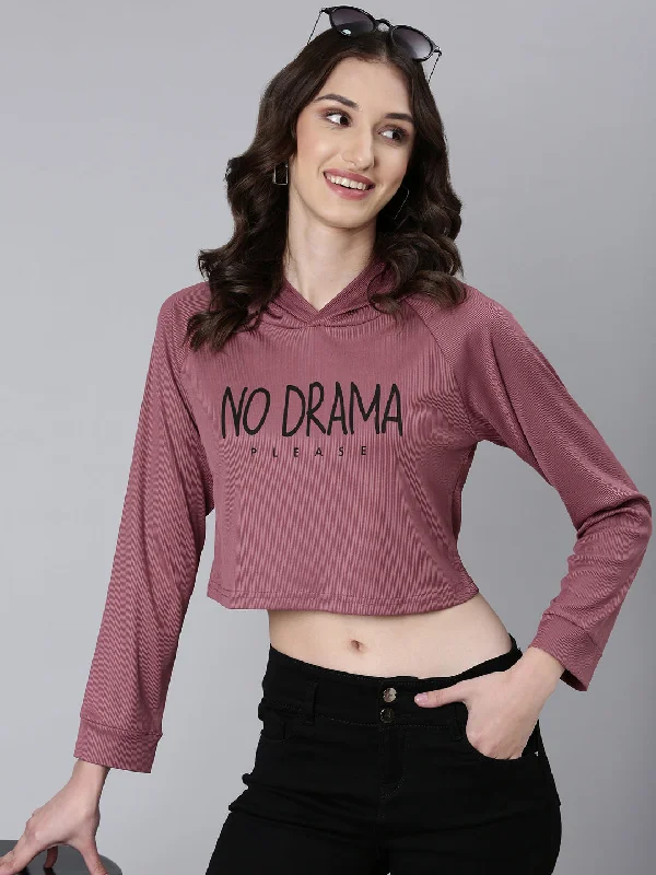 Women Mauve Typographic Crop Boxy Tshirt Vacation