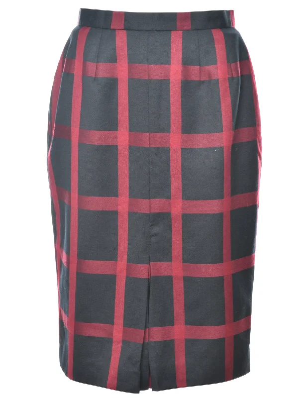 Checked Knee Length Skirt - S Artistic Women's Hand - painted