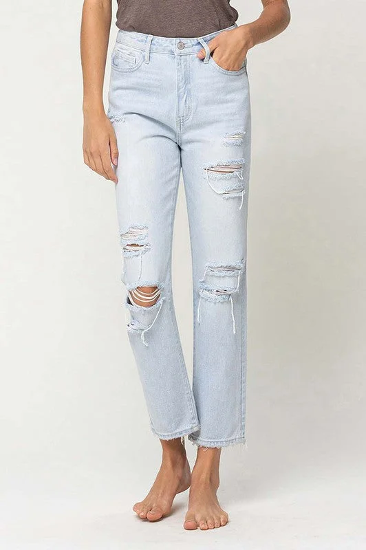 Super High Rise Distressed Crop Straight Jeans Artistic Women's Avant - 