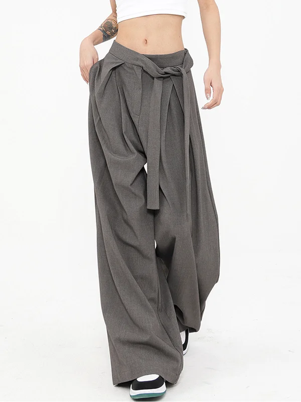 BerryBetty - Tied Pleated Full Length Wide Leg Dress Pants Business