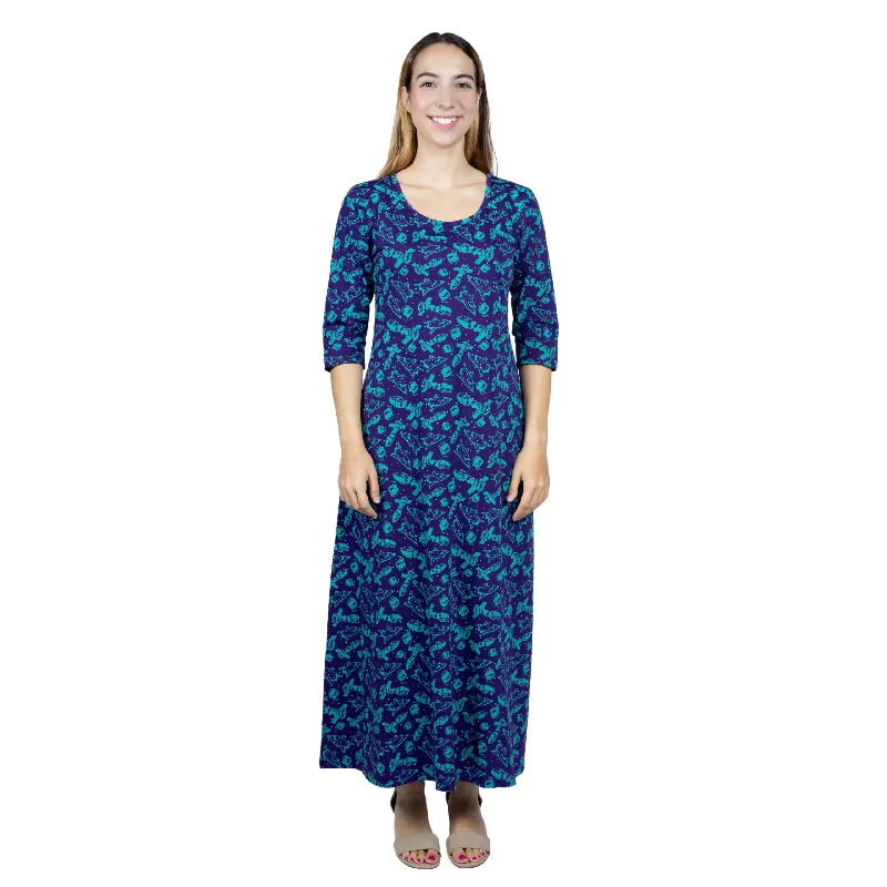 Outer Space 3/4th Sleeve Maxi Dress (No Waist Seam) Business