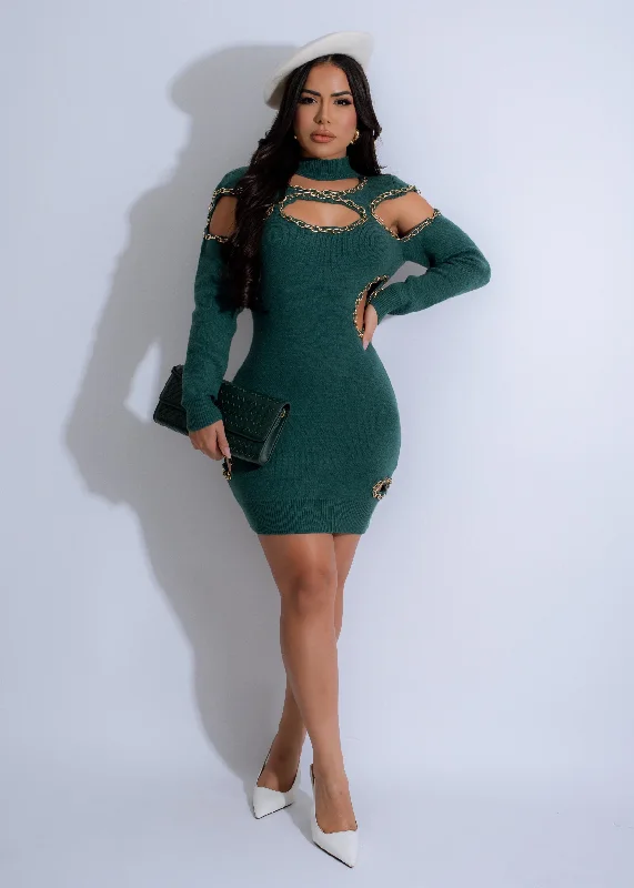 Linked Allure Knit Mini Dress Green Refined Women's Velvet
