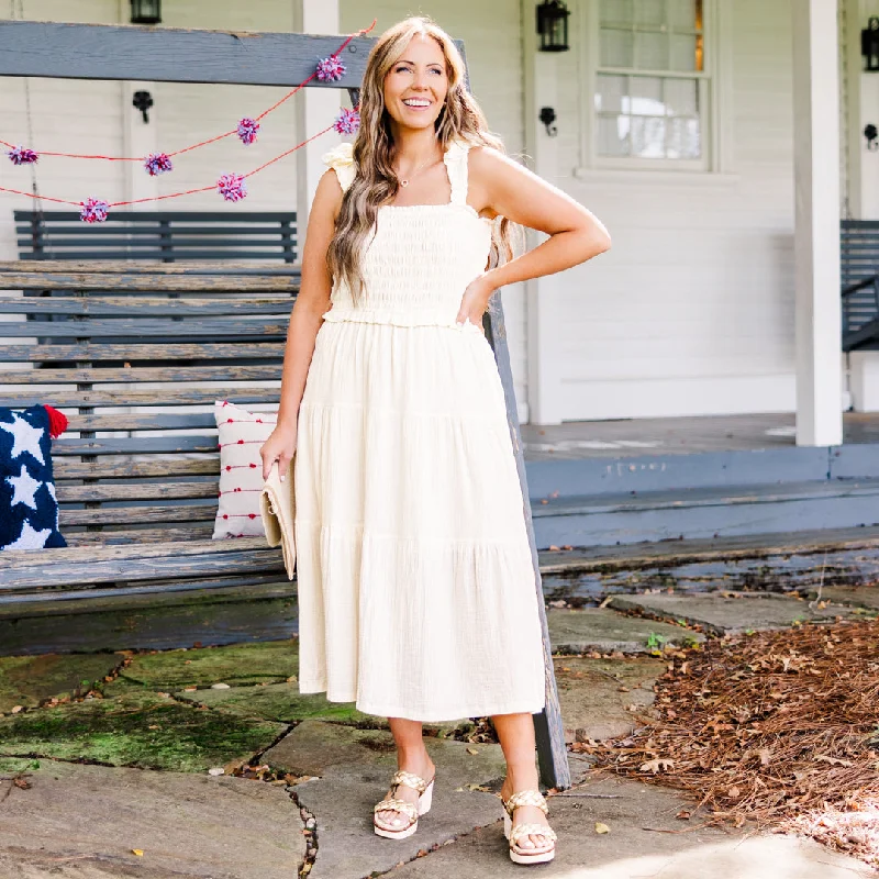 Oh So Sunny Dress, Cream Unique Women's Upcycled