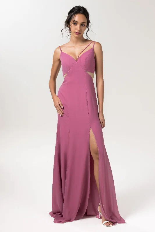 Sheath-Column Floor Length Chiffon Bridesmaid Dress CB0558 Sleek Women's 