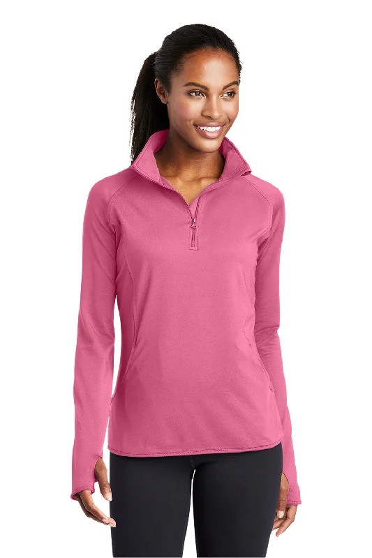 Sport-Tek Womens Sport-Wick Moisture Wicking 1/4 Zip Sweatshirt w/ Pouch Pocket - Dusty Rose Pink Geometric