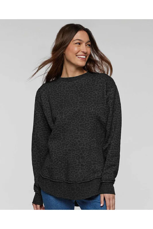 LAT Womens Weekend Fleece Crewneck Sweatshirt - Black Leopard Laid - back Women's Vibe