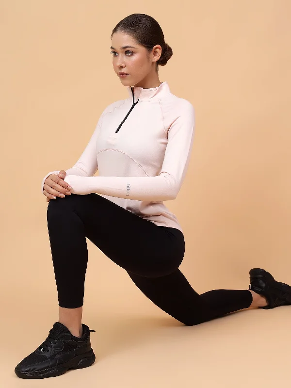 Women's Pink Solid High Neck Training T-shirt Artistic Women's Avant - 
