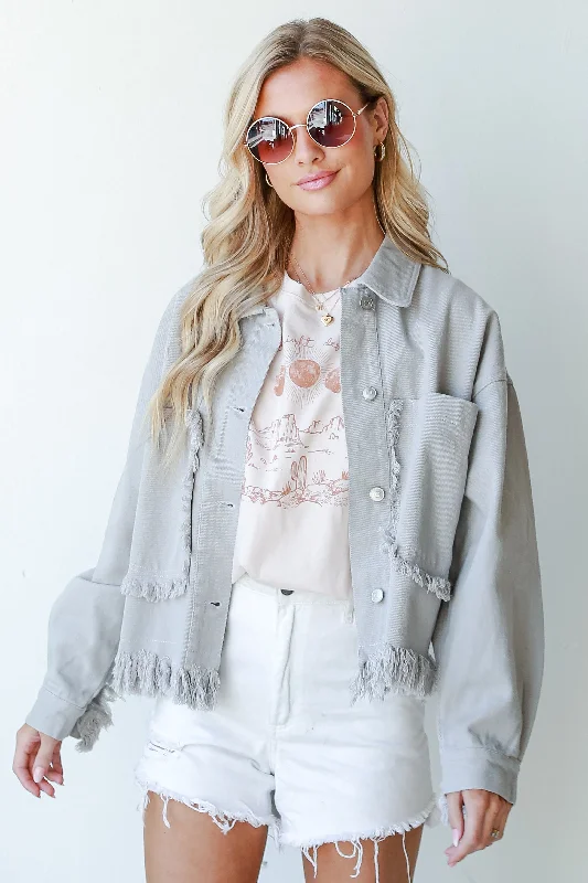 Do Your Thing Frayed Denim Jacket Earthy Women's 