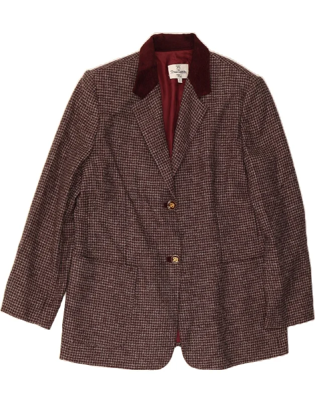 RENATO BALESTRA Womens Blazer Jacket IT 50 XL Burgundy Check Classic Cozy Women's Sherpa - lined