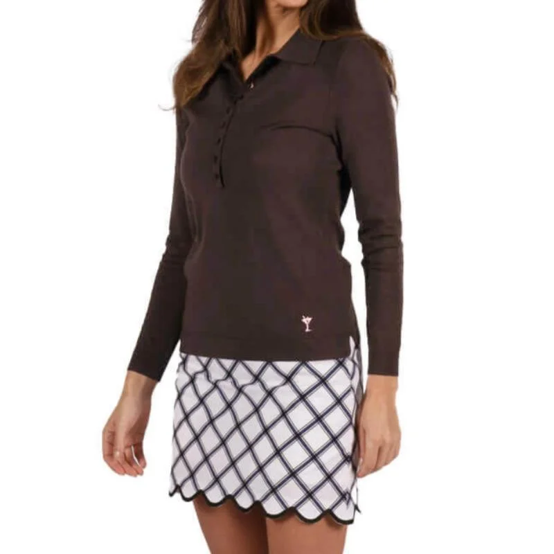 Golftini Button Polo Sweater - Cocoa Hip Women's Retro