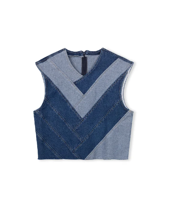 V-Neck Denim Patch Vest Compression