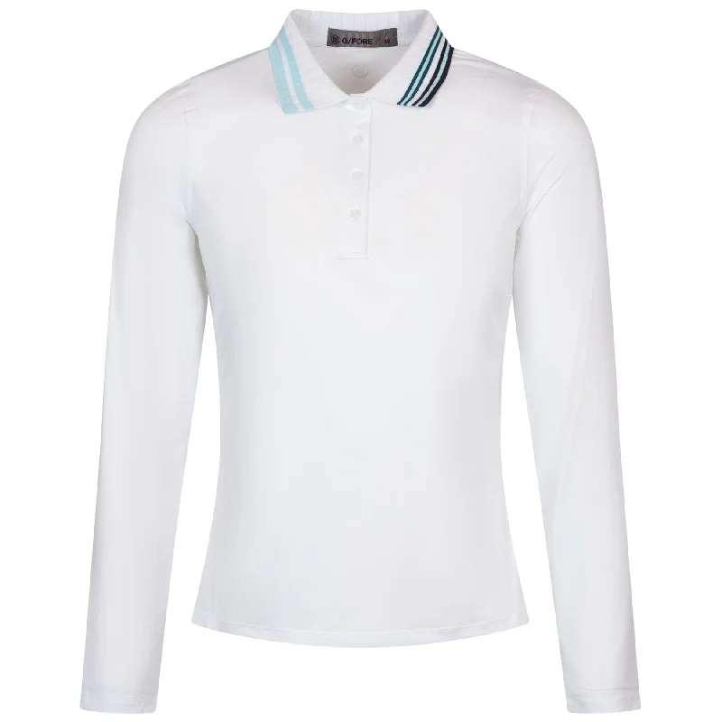 Womens Contrast Rib Collar Silky Tech Nylon LS Polo Snow - W24 Traditional Women's Wool
