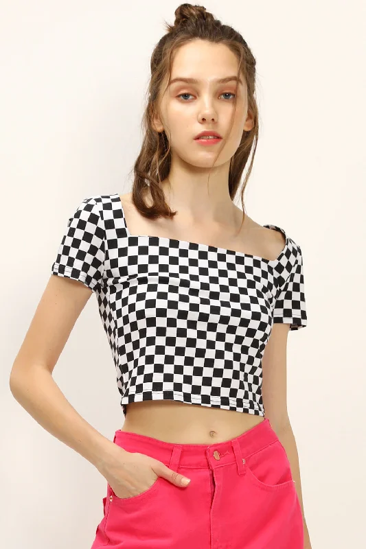 Melanie T-shirt in Checkerboard Print Bohemian Women's Free