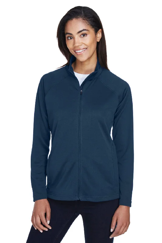 Devon & Jones Womens Compass Stretch Tech Moisture Wicking Full Zip Sweatshirt w/ Pockets - Navy Blue Stylish Women's Neon