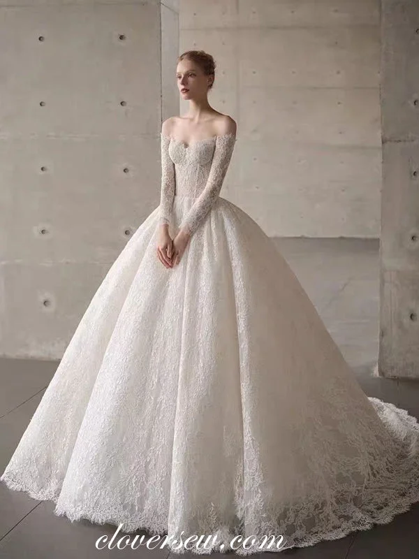 Vintage Fully Lace Off The Shoulder Long Sleeves Ball Gown Wedding Dresses, CW0380 Business