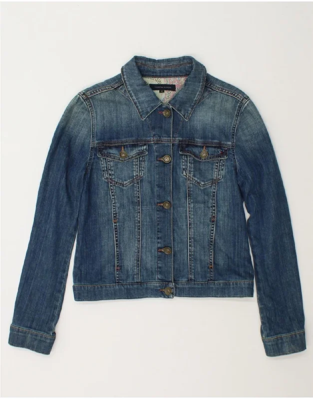 TOMMY HILFIGER Womens Crop Denim Jacket US 8 Medium Blue Cotton Traditional Women's 