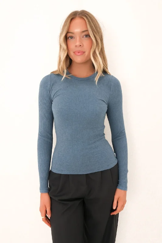 Rib Long Sleeve Tee Slate Marle Sustainable Organic