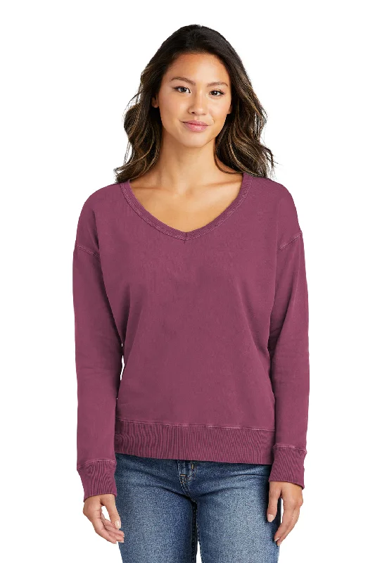 Port & Company Womens Beach Wash Garment Dyed V-Neck Sweatshirt - Vintage Raspberry Business
