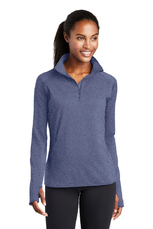 Sport-Tek Womens Sport-Wick Moisture Wicking 1/4 Zip Sweatshirt w/ Pouch Pocket - Heather True Navy Blue Country Sport-Tek Womens Sport-Wick Moisture Wicking 1/4 Zip Sweatshirt w/ Pouch Pocket - Heather True Navy Blue Country