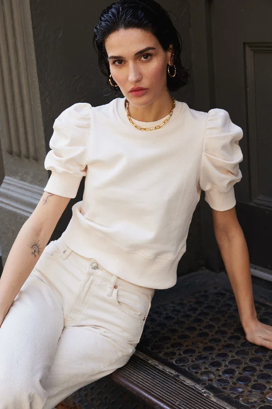 The Just Enough Puff Short Sleeve Sweatshirt in Cream Sustainable Organic