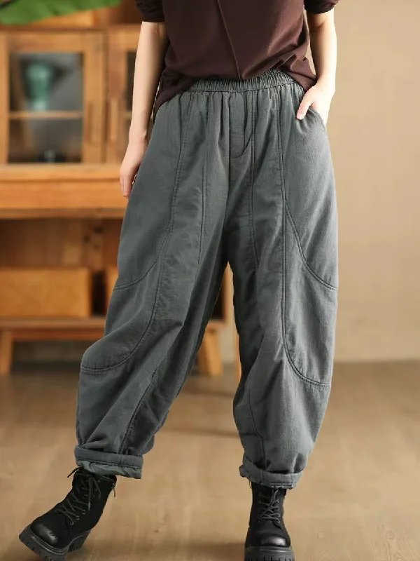 Spliced Warm Thick Loose Padded Trousers for Women Earthy Women's Hemp - based