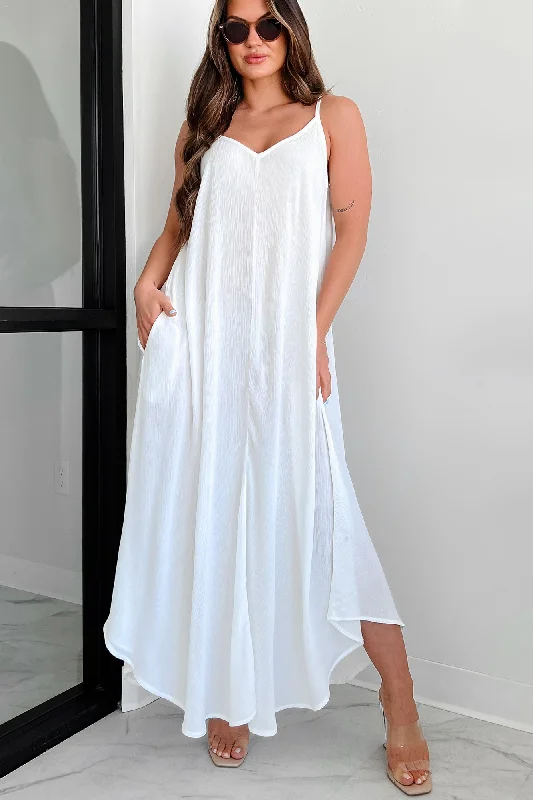 Desert Skies Crinkle Woven Cami Maxi Dress (Off White) Stylish Women's Neon