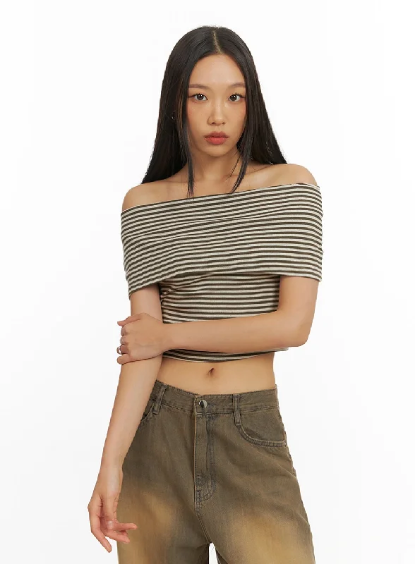 Striped Off Shoulder Top IY422 Refined Women's Hand - crafted