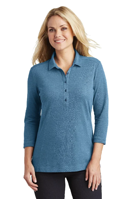 Port Authority Womens Coastal Moisture Wicking 3/4 Sleeve Polo Shirt - River Navy Blue/Carolina Blue - Closeout Dynamic Women's Moto
