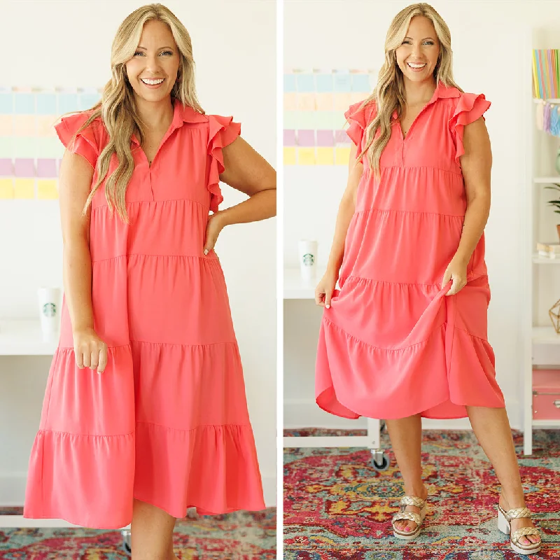 Play Time Dress, Coral Classic Women's Pin - striped