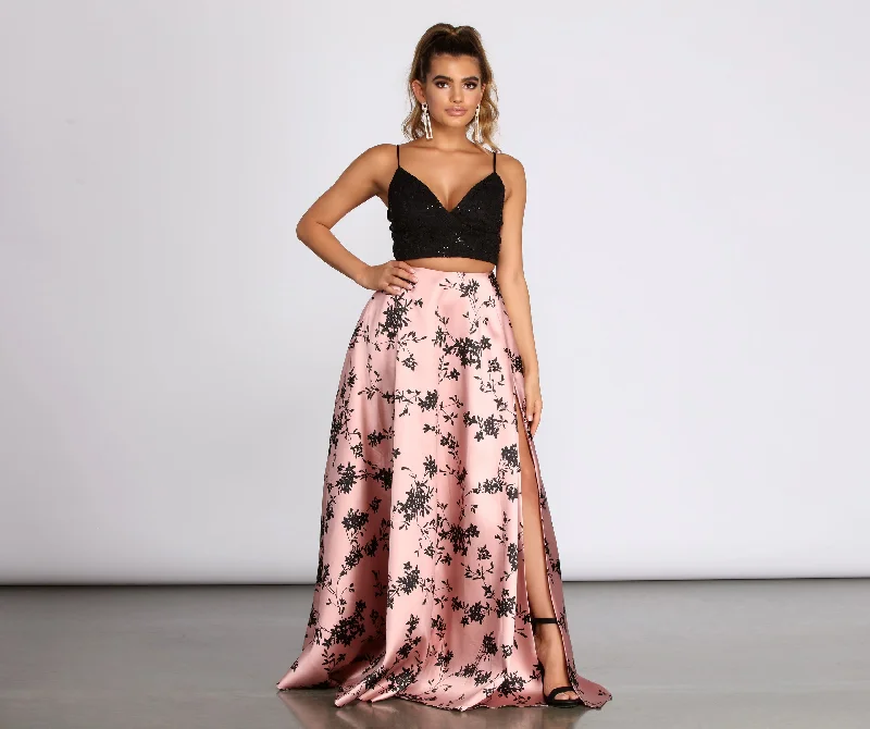 Calla Two Piece Sequin Lace Satin A Line Dress Bold Women's Animal Print