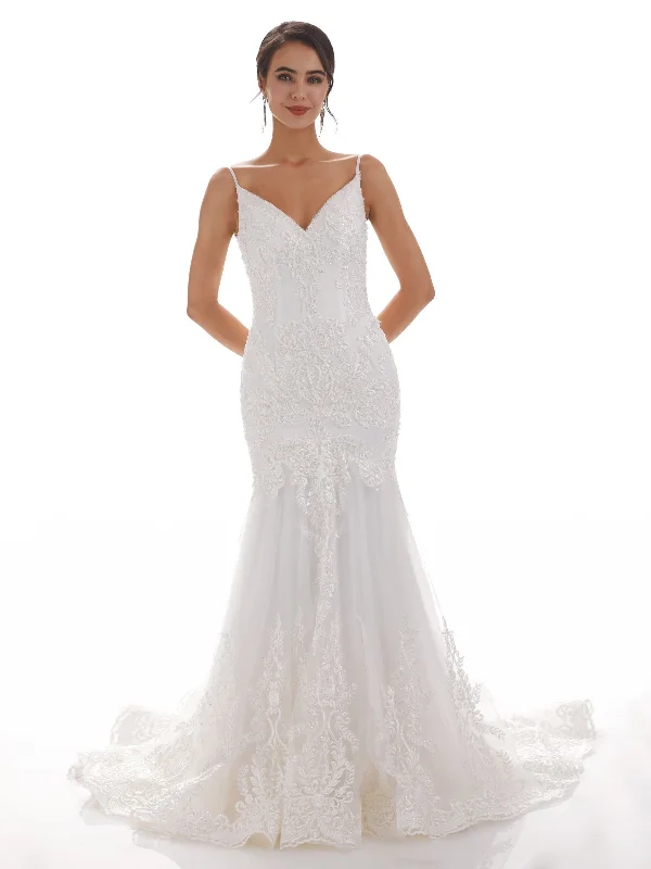 Spaghetti Straps Mermaid Ivory Mermaid Lace Wedding Dresses Street