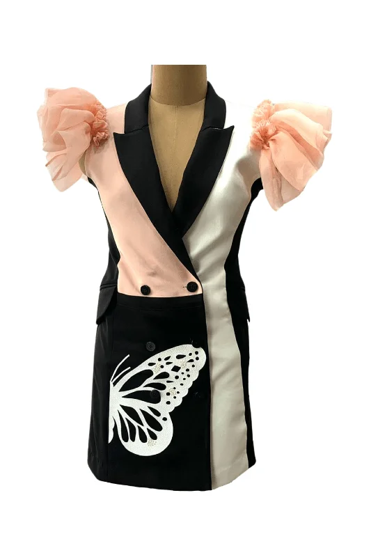 Pink Color Block blazer dress Streetwear Style for 