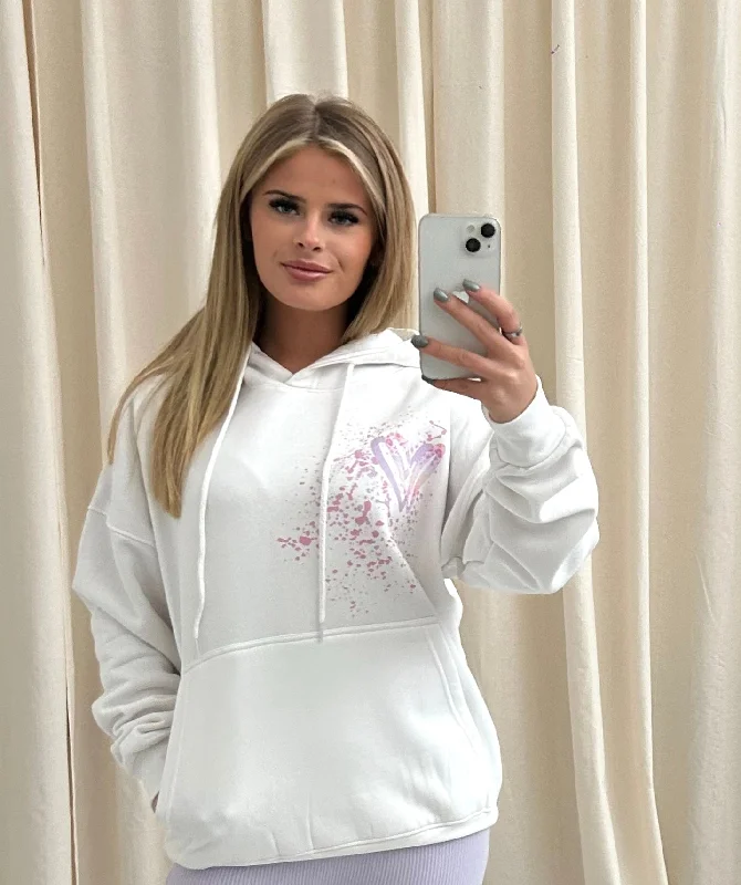 Pastel Leopard Heart Graffiti Hoodie White Casual Women's Japanese 