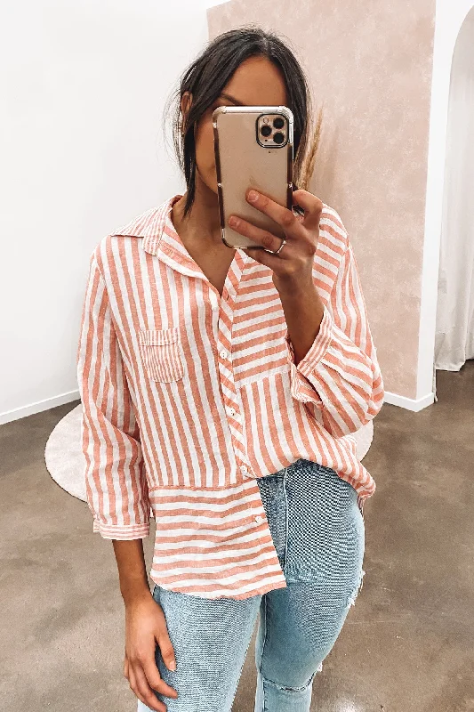 Connor Linen Shirt Coral Sophisticated Women's Tailored