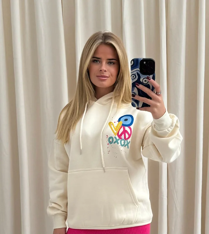 XOXO Graffiti Hoodie Cream Bold Women's Animal Print