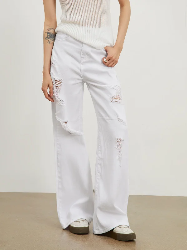 BerryBetty - Ripped White Denim Straight Leg Jeans Earthy Women's 