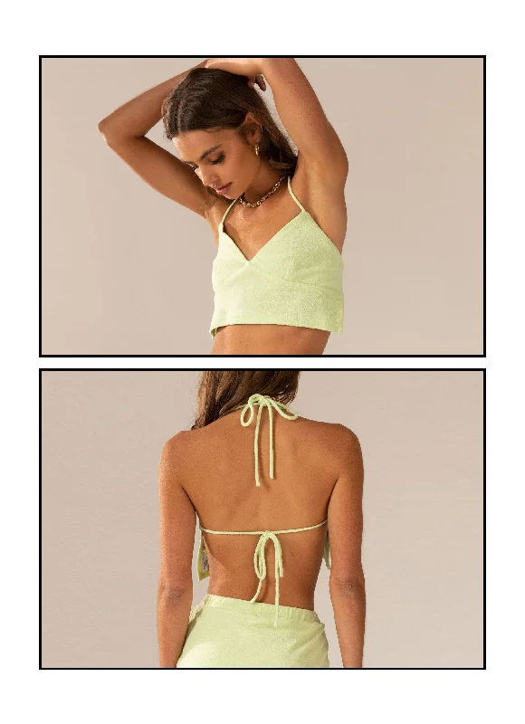Warmer Water Terry Halter Crop - Lime Green Confident Women's High - fashion