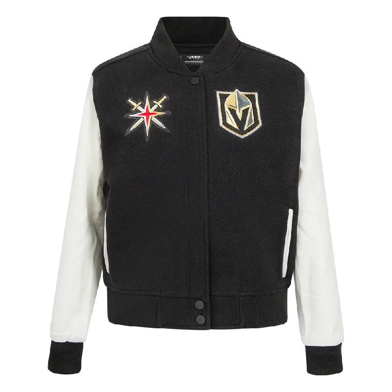 NHL VEGAS GOLDEN KNIGHTS CLASSIC WOMEN'S WOOL VARSITY JACKET (BLACK/WHITE) Vacation