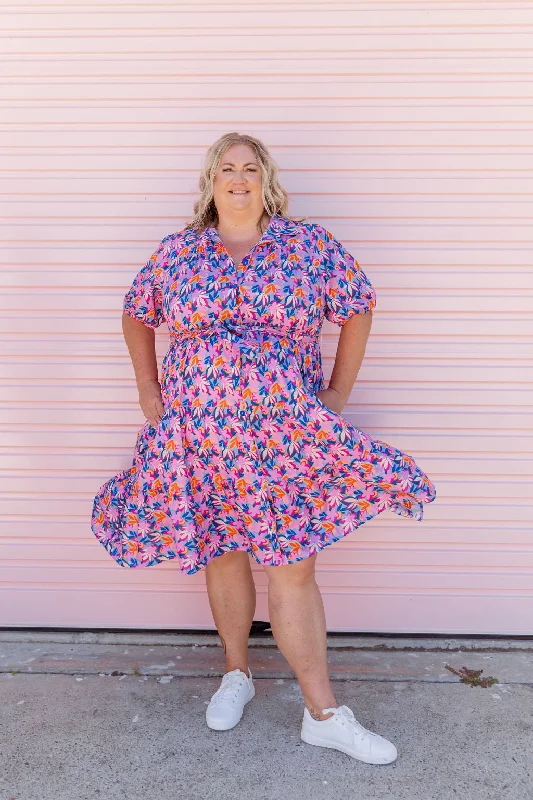 Mali Midi Dress in Pink Garden Street