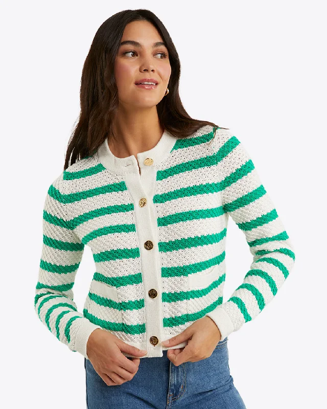 Rita Crewneck Cardigan in Cotton Laid - back Women's Style