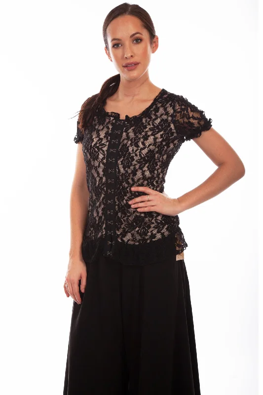Scully Womens Black Polyester Lace Corset S/S Tunic Practical Women's Quick - dry