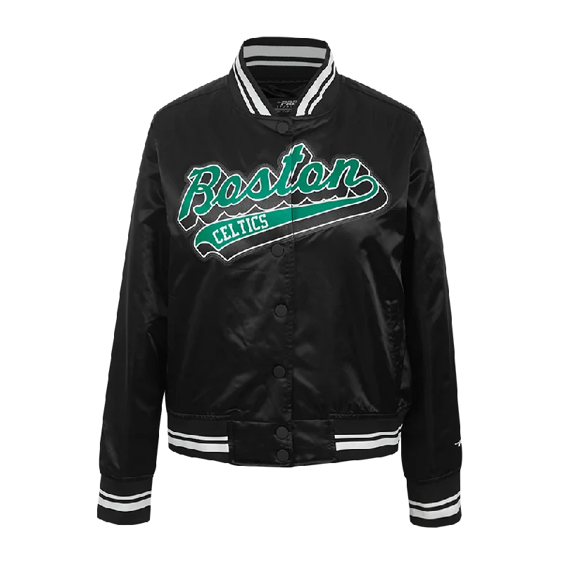 NBA BOSTON CELTICS SCRIPT TAIL WOMEN'S SATIN JACKET (BLACK) Modern Women's 