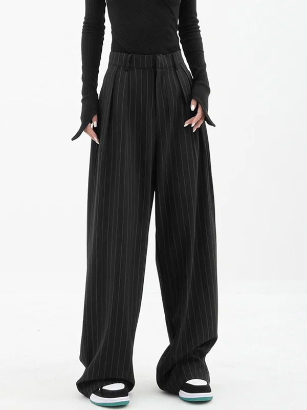 BerryBetty - Baggy Pinstripe Wide Leg Dress Pants Monochromatic All - in - one