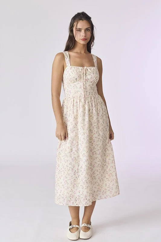 Allison Floral Eyelet Midi Dress Tough Women's Military - inspired