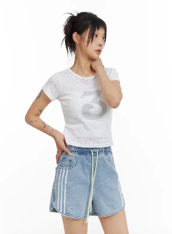 Cotton Graphic Crop Top CL415 Feminine Women's Soft 