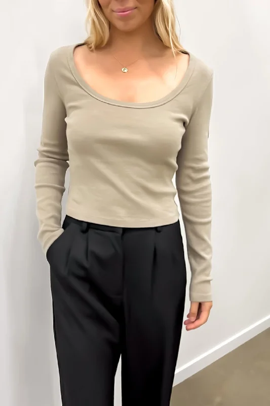 90s Icon Long Sleeve Scoop Neck Dusty Olive Trendy Women's Oversized