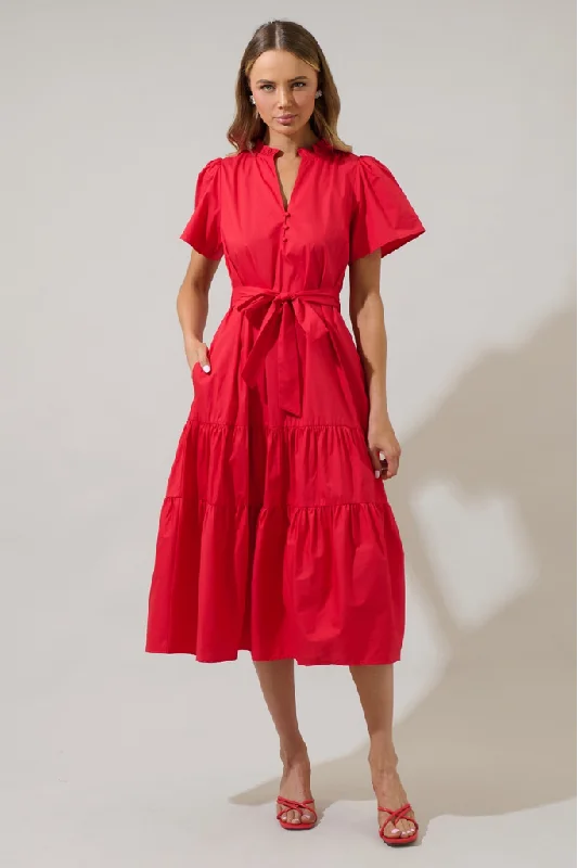 Britt Poplin Tiered Midi Dress Disco