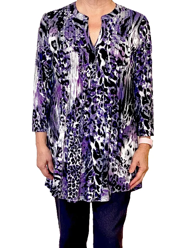 La Cera Pleat Front Animal Printed Tunic Artistic Women's Avant - 