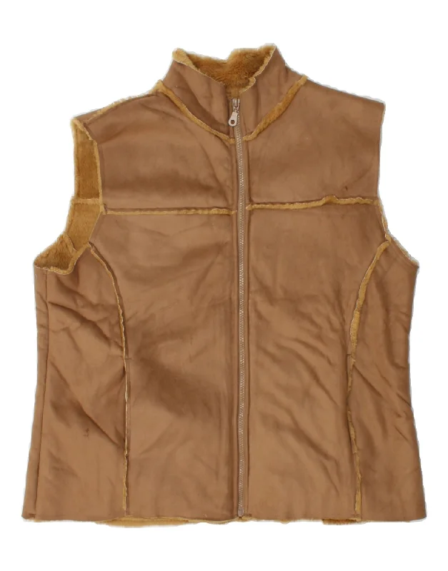 D.E.C.K. BY DECOLLAGE Womens Sherpa Gilet UK 16 Large Brown Polyester Traditional Women's Wool