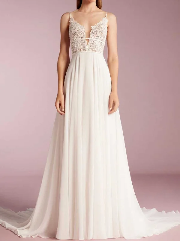 A Line V Neck Halter Top Wedding Dresses Australian Beach